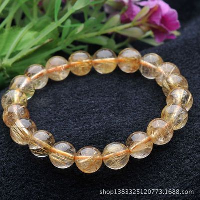 純天然精品10mm巴西鈦晶金鈦晶圓珠手鏈 招財(cái)納福的珠寶珍品